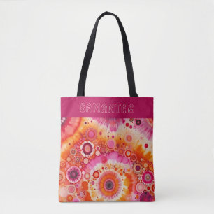 Persoonlijk leuk oranje roze batik kunstpatroon draagtas
