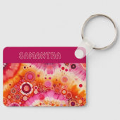 Persoonlijk leuk retro oranje hot pink kunstpatroo sleutelhanger (Voorkant)