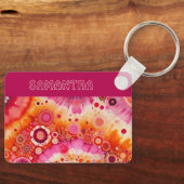 Persoonlijk leuk retro oranje hot pink kunstpatroo sleutelhanger (Voorkant)