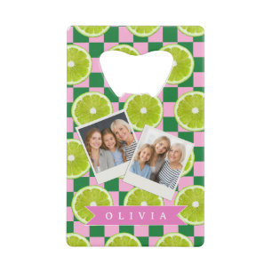 Persoonlijk Lime Gingham Citrus Aangepaste Naam Kredietkaart Flessenopener