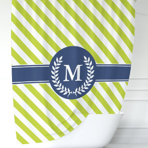 Persoonlijk Limegroen & Marineblauw Gestreept Mono Douchegordijn