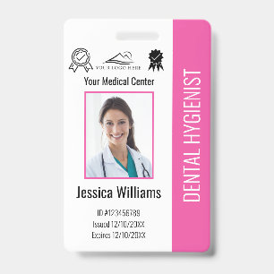 Persoonlijk logo van tandartspraktijk foto ID roze Badge