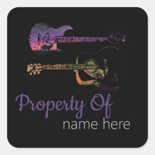 Persoonlijk logo voor akoestische gitaar vierkante sticker
