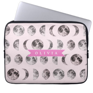 Persoonlijk Maansfase Hemellichaam Naam Cadeau Roz Laptop Sleeve