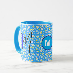 Persoonlijk Madeliefjes Monogram Beginletter Blauw Mok