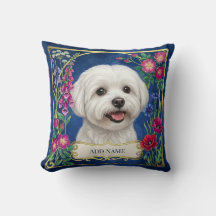Persoonlijk Maltese Hond Blauw Bloemenkussen