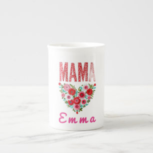 Persoonlijk Mama Hart Bloemen Aangepast Cadeau Porselein Kop
