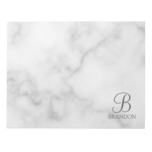 Persoonlijk Marmer Script Monogram en Naam Notitieblok (Voorkant)