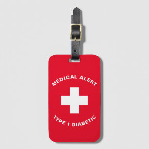 Persoonlijk medisch alarm Diabetisch Type 1 Bagagelabel
