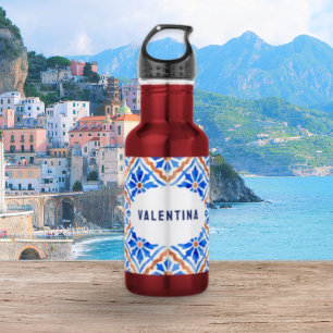 Persoonlijk Mediterraan Blauw Tegelpatroon Waterfles