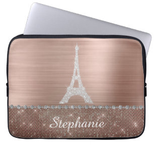Persoonlijk meisje Roos Gold Diamond Sparkle Paris Laptop Sleeve