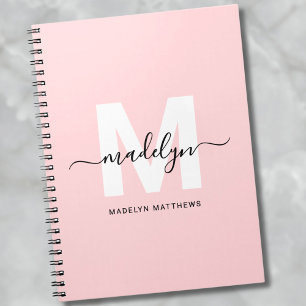 Persoonlijk Meisjesachtig Roze Monogram Notitieboek
