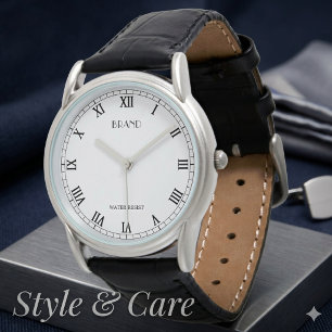 Persoonlijk Merk Heren Klassieke Zwarte Leren Horloge