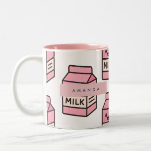 Persoonlijk Mielig Kawaii Roze Melkpakontwerp Tweekleurige Koffiemok