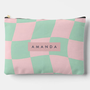Persoonlijk mintgroen en roze geruit etui