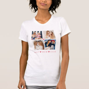 Persoonlijk modern 'Beste moeder ooit' met 4 foto' T-shirt