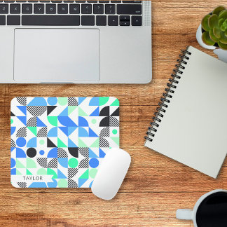 Persoonlijk modern blauw mint geometrisch muismat