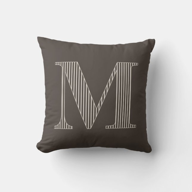 Persoonlijk modern bruin gestreept monogram initia kussen (Voorkant)