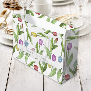 Persoonlijk modern kleurrijk tulp bloemmotief groot cadeauzakje