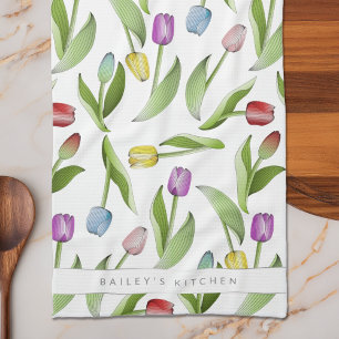 Persoonlijk modern kleurrijk tulp bloempatroon theedoek