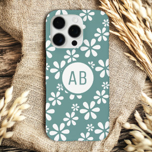 Persoonlijk modern meisjesachtig bloempatroon met iPhone 16 pro hoesje