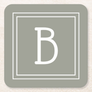Persoonlijk modern monogram op saliegroen en wit vierkante kartonnen onderzetter