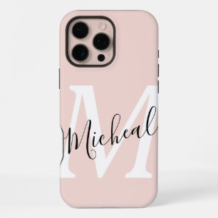 Persoonlijk modern naammonogram roze iPhone 16 pro max hoesje