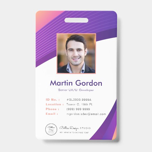 Persoonlijk modern paars personeels-ID Badge (Voorzijde)