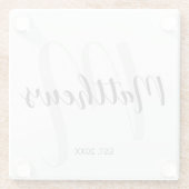 Persoonlijk modern schrift monogram & familienaam glazen onderzetter (Achterkant)