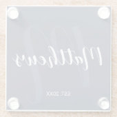 Persoonlijk modern schrift monogram & familienaam glazen onderzetter (Achterkant)