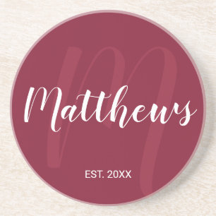Persoonlijk modern schrift monogram & familienaam zandsteen onderzetter