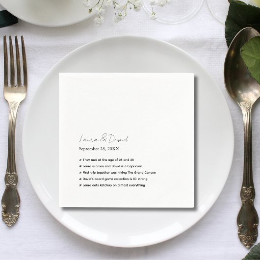 Persoonlijk Modern Script Feiten Bruiloftspapier Servet