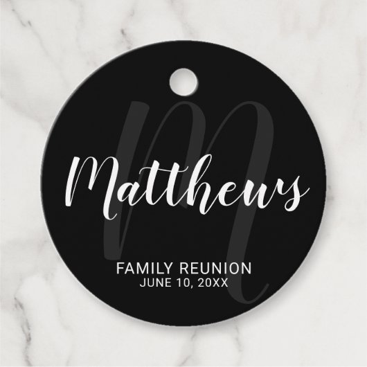Persoonlijk modern script monogram & naam van fami bedankjes labels (Voorkant)