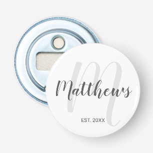 Persoonlijk modern script monogram & naam van fami button flesopener