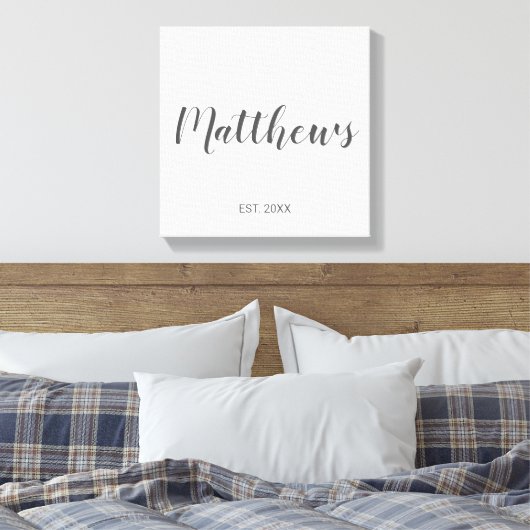 Persoonlijk modern script monogram & naam van fami canvas afdruk (Insitu (Slaapkamer))