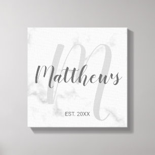 Persoonlijk modern script monogram & naam van fami canvas afdruk