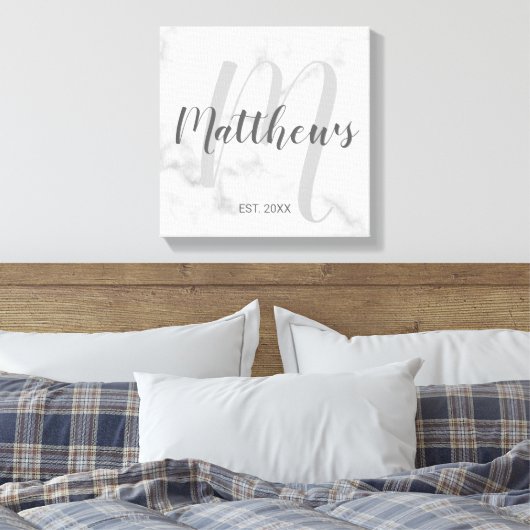 Persoonlijk modern script monogram & naam van fami canvas afdruk (Insitu (Slaapkamer))