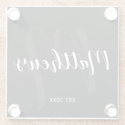 Persoonlijk modern script monogram & naam van fami glazen onderzetter (Achterkant)