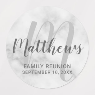 Persoonlijk modern script monogram & naam van fami labels