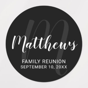 Persoonlijk modern script monogram & naam van fami labels