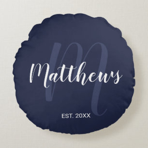 Persoonlijk modern script monogram & naam van fami rond kussen