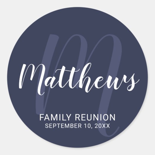Persoonlijk modern script monogram & naam van fami ronde sticker (Voorkant)