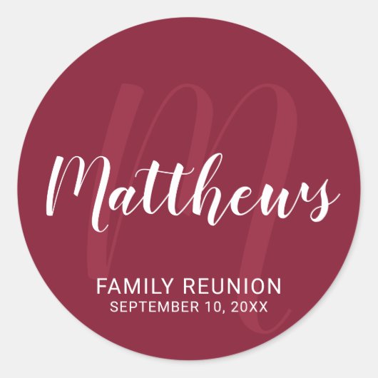 Persoonlijk modern script monogram & naam van fami ronde sticker (Voorkant)