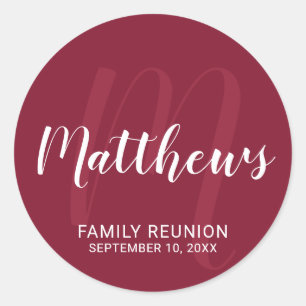 Persoonlijk modern script monogram & naam van fami ronde sticker