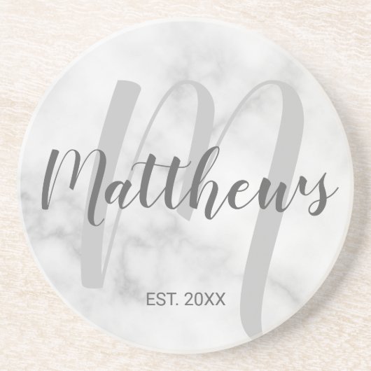 Persoonlijk modern script monogram & naam van fami zandsteen onderzetter (Voorkant)