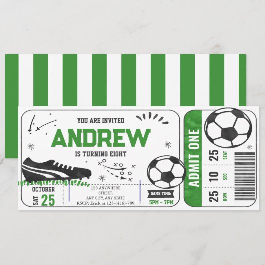 Persoonlijk modern Soccer Verjaardag Party Ticket Kaart (Voorkant / Achterkant)
