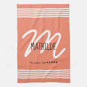 Persoonlijk Modern White Elegant Monogram Chef Theedoek