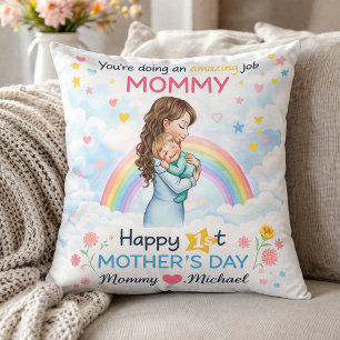 Persoonlijk Moederdag Cadeau van Baby Regenboog On Kussen