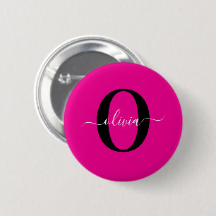 Persoonlijk Moederdag Lettertype Naam Roze Zwart W Ronde Button 5,7 Cm