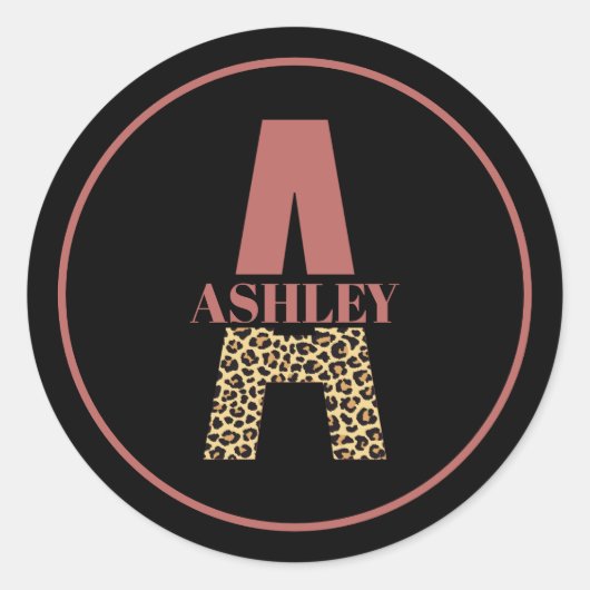 Persoonlijk monogram A Roze luipaardprint Ronde Sticker (Voorkant)